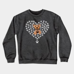 Yorkie Lover Design Paw Print Heart Valentine Yorkshire Terrier Crewneck Sweatshirt